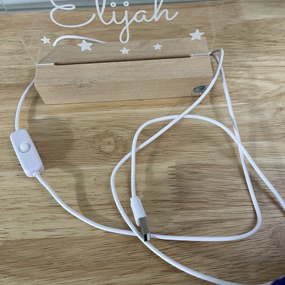 LED Light Up Wood Stand "Elijah" Moon Stars Boy Birthday Decor Celebration gift - Picture 4 of 6